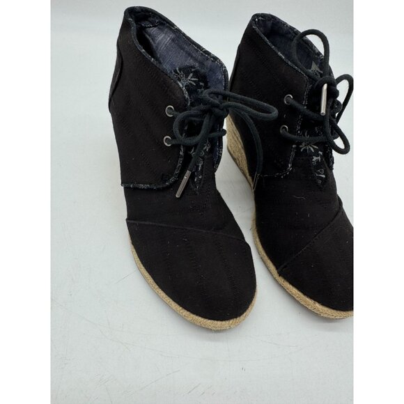 Toms Women's Rope Desert Wedge Bootie Canvas Lace Up Size 7.5 Black Casual - Picture 4 of 12